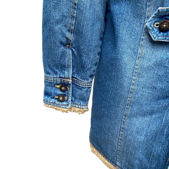 Lee Longline Faux Fur Denim Jean Jacket Cowgirl Western Fall Vintage 90s Faded-M - Picture 10 of 16